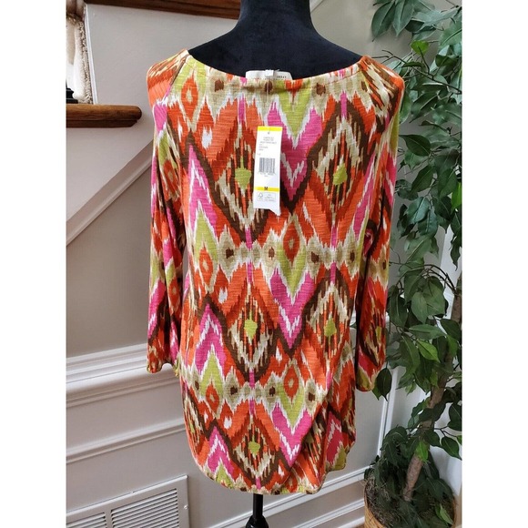 Jones New York Women Multicolor Viscose Scoop Neck Long Sleeve Top Blouse Size M - Picture 6 of 14